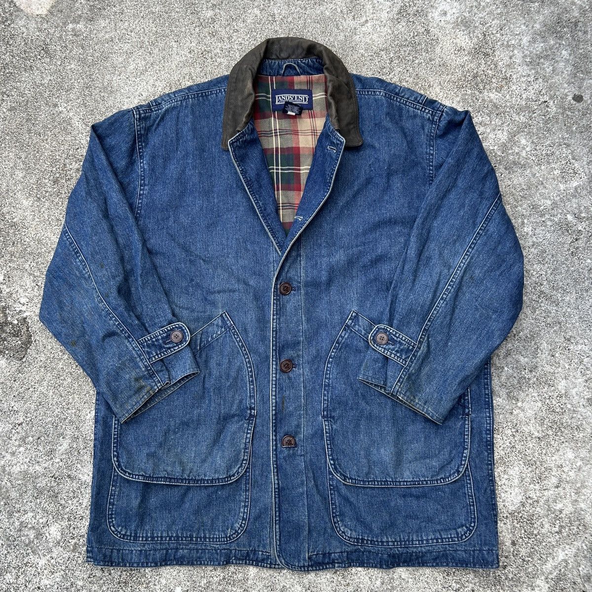 Japanese Brand × Lands' End × Vintage Vintage 90s Lands End Workwear Coat Denim Jacket Size US M / EU 48-50 / 2 - 1 Thumbnail