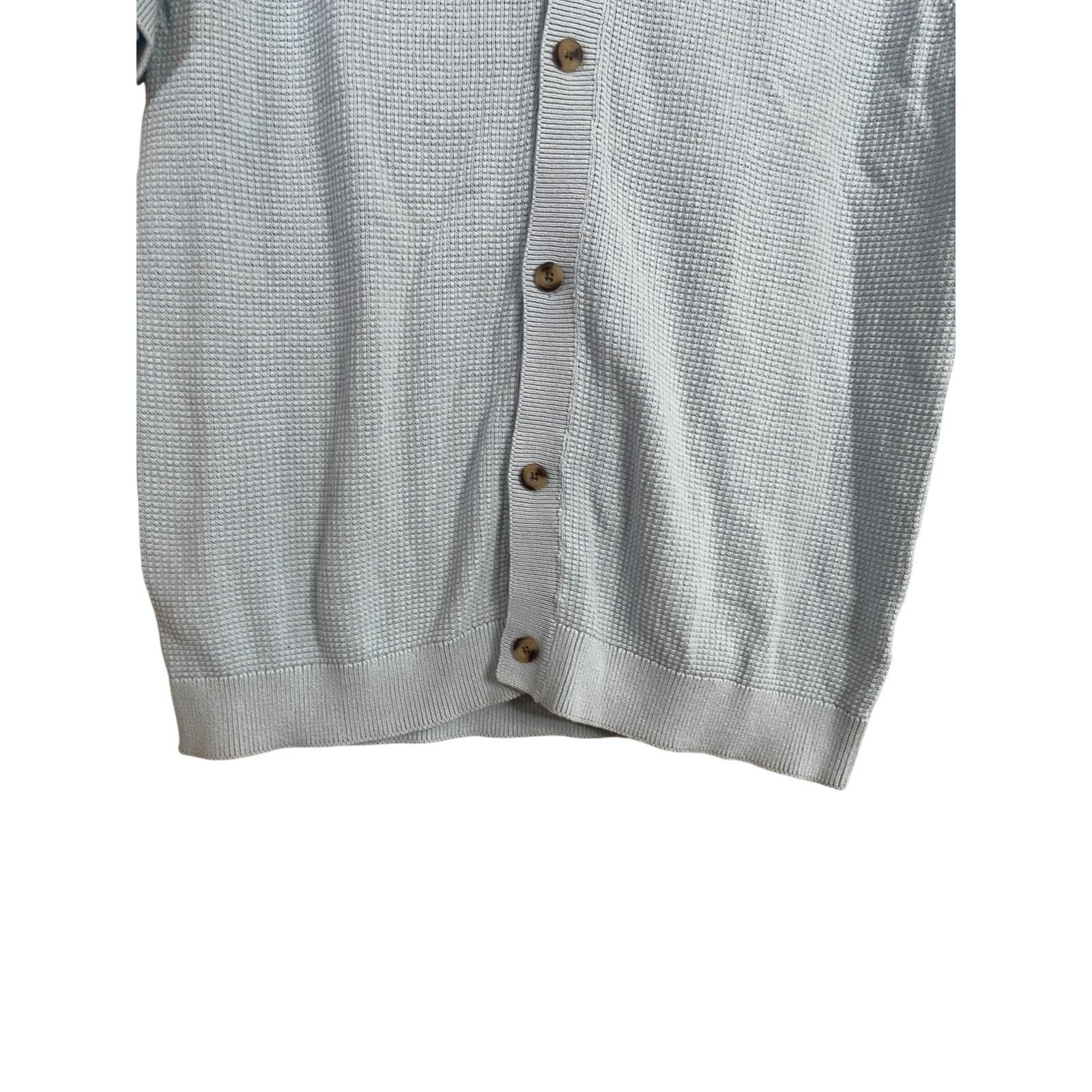 Onia Crochet Knit Button Up Shirt Blue Cotton Mens XL