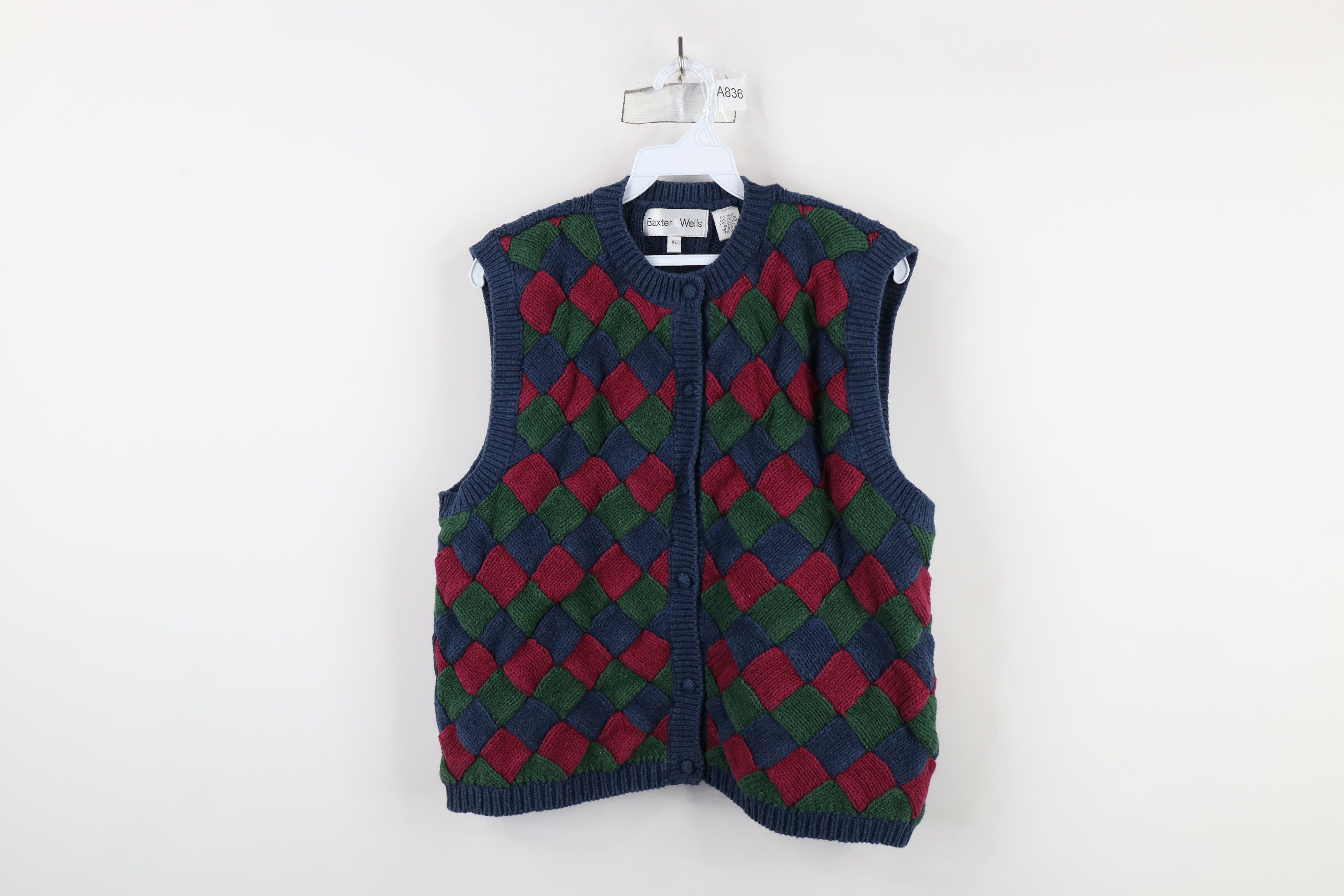 Vintage Vintage 90s Streetwear Heavyweight Checkered Sweater Vest Size XL / US 12-14 / IT 48-50 - 1 Thumbnail