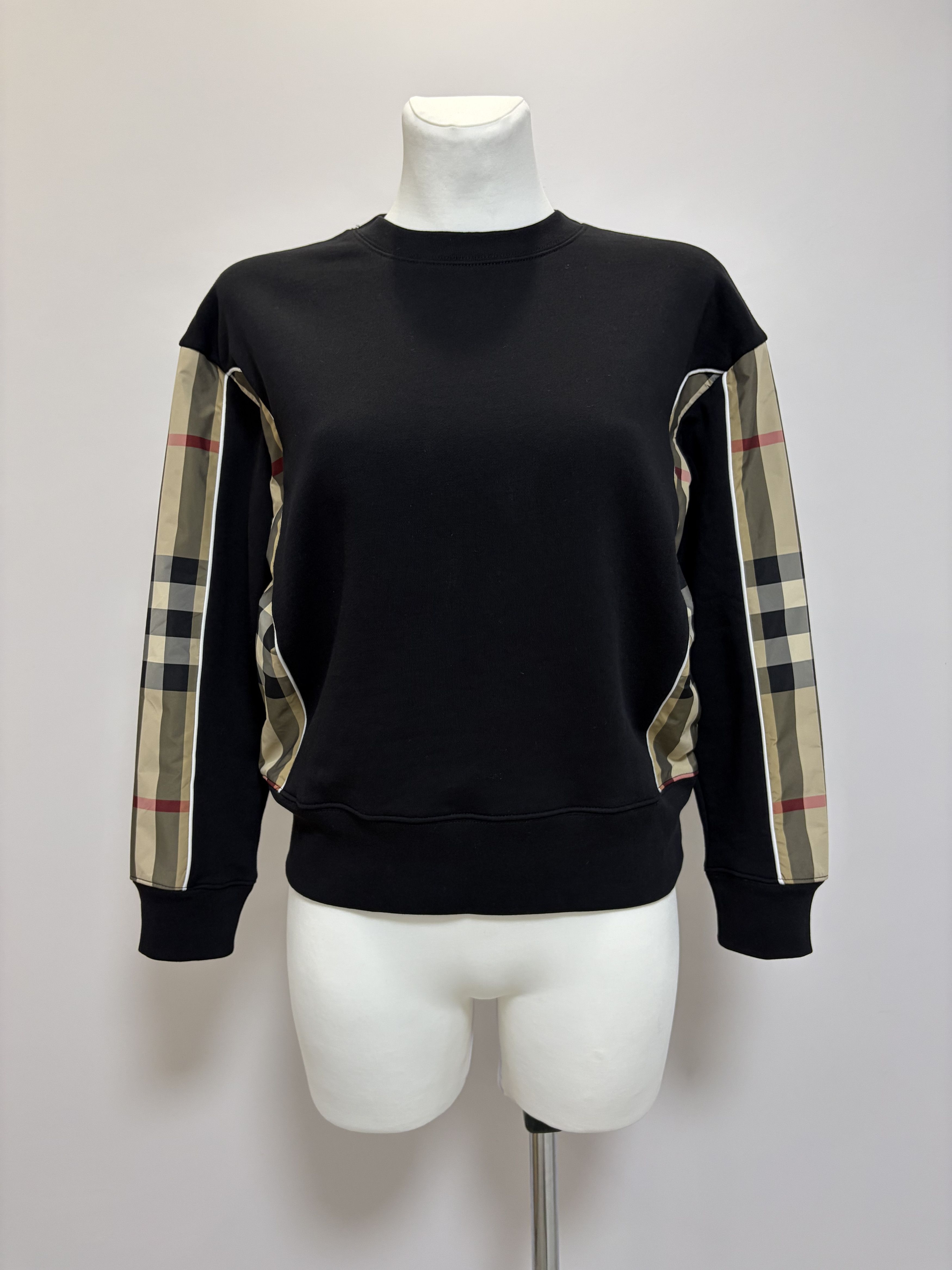 Burberry BURBERRY Sweatshirt Check Panel Cotton Nova Crewneck Black Size S / US 4 / IT 40 - 2 Thumbnail