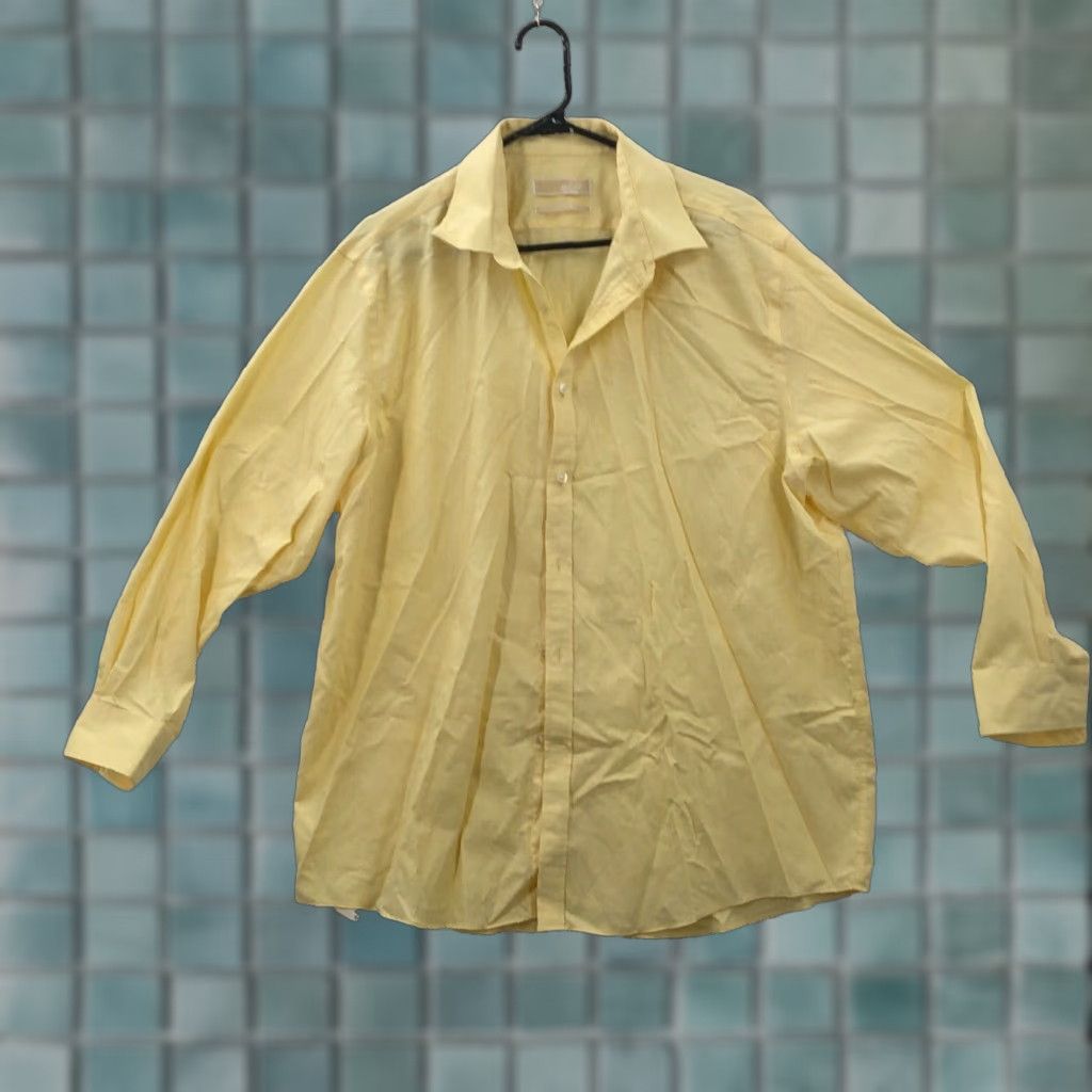 Michael Kors Michael Kors Mens Dress Shirt Shirt Yellow Long Sleeve Button-Down 17.5 32/33 Adult Regular Chest 52in Cotton 30.5in Size US XL / EU 56 / 4 - 1 Thumbnail