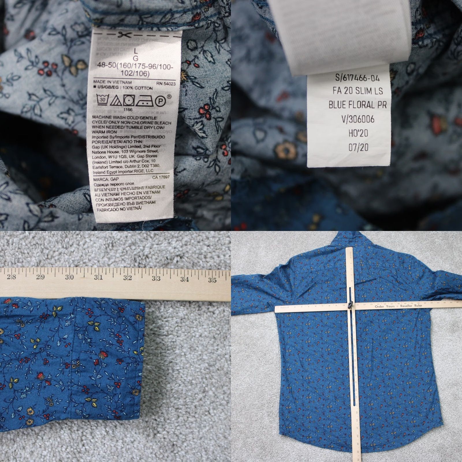 Gap Gap Shirt Mens Large Blue Floral Slim Fit 100% Cotton Long Sleeve Button Down Size US L / EU 52-54 / 3 - 8 Thumbnail