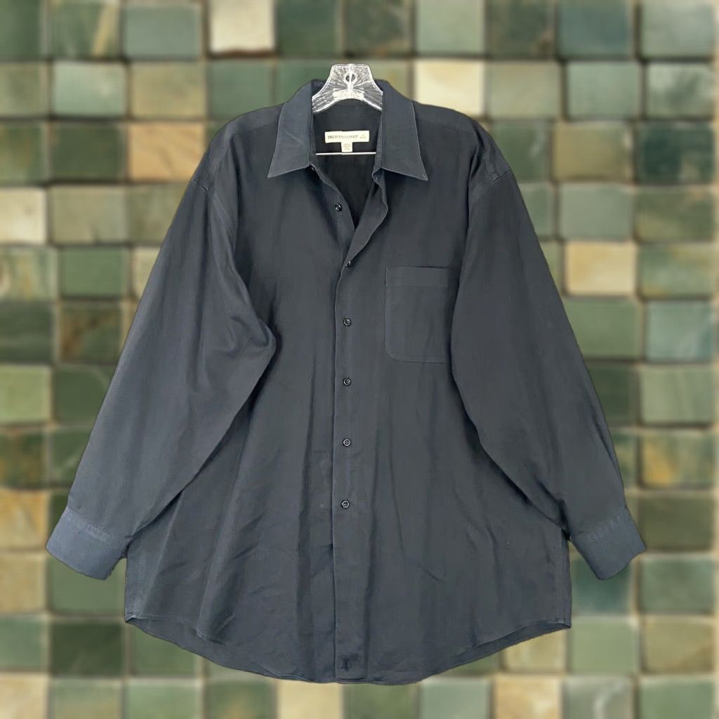 Pronto Uomo VINTAGE Pronto Uomo Men's Dress Shirt Long Sleeve 17 Black 90s Mens Size 46R - 1 Thumbnail