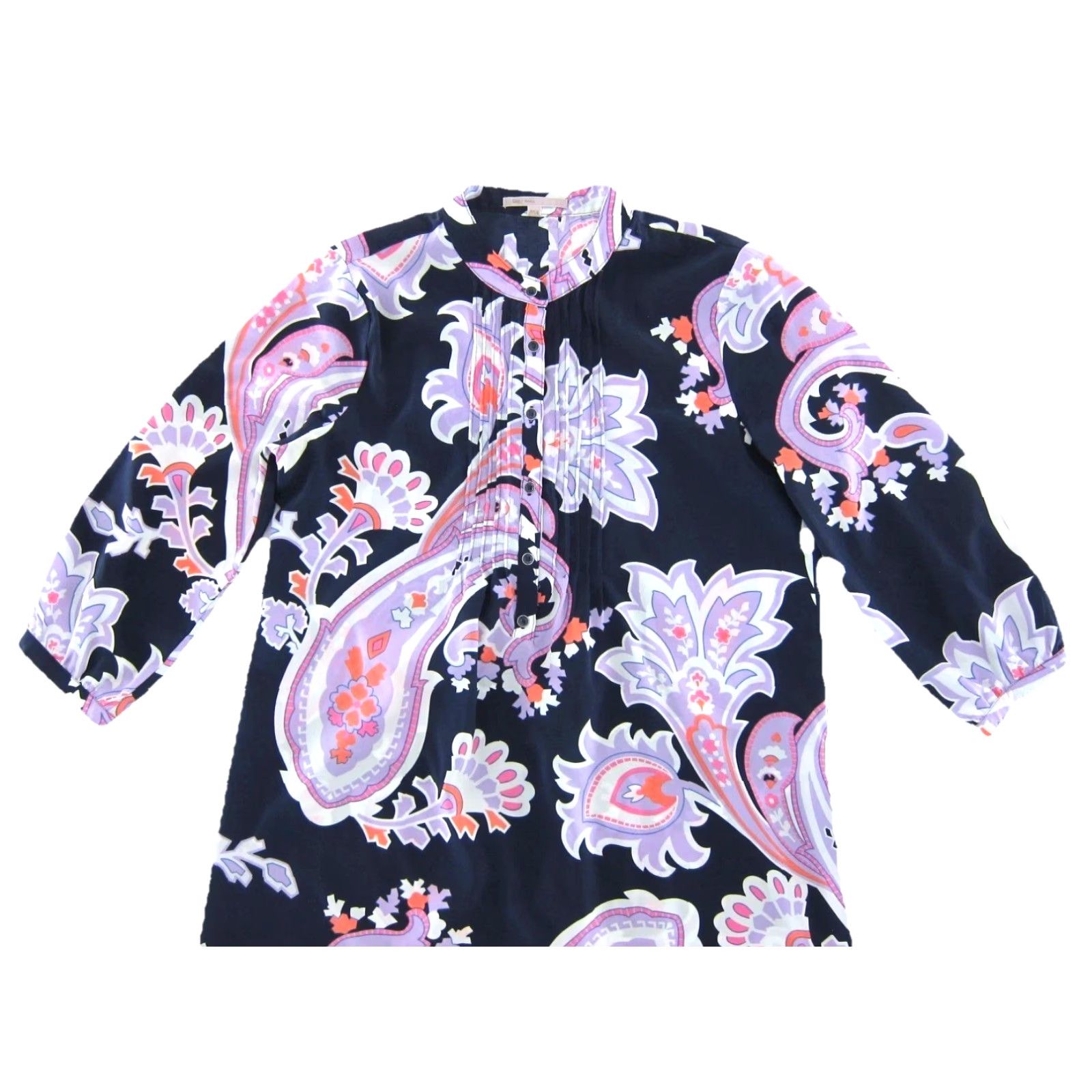 Gap GAP Dress Navy Blue Purple White Pink Floral Long Sleeve Tunic Shift Small Women Size S / US 4 / IT 40 - 4 Thumbnail