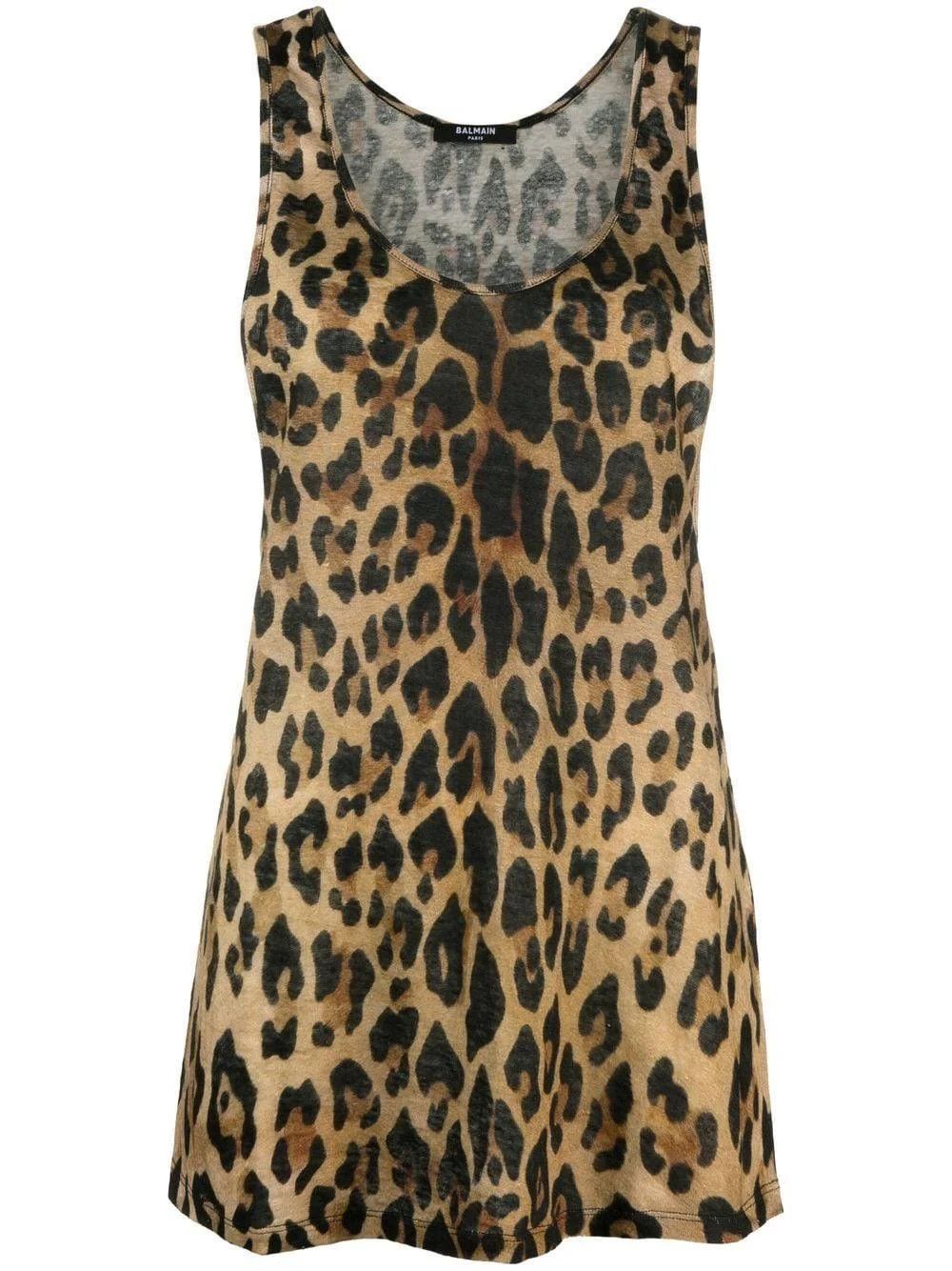 Balmain o1s1rm0624 Tank Top in Leopard Size L / US 10 / IT 46 - 1 Thumbnail