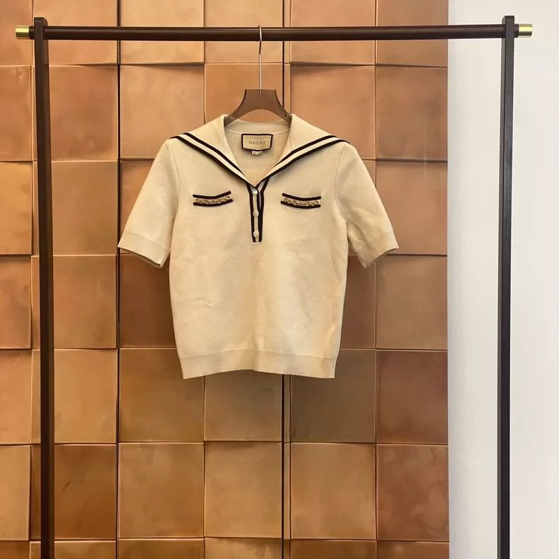 Gucci Gucci Popular horse buckle navy collar wool short sleeves 2 Size US S / EU 44-46 / 1 - 1 Thumbnail