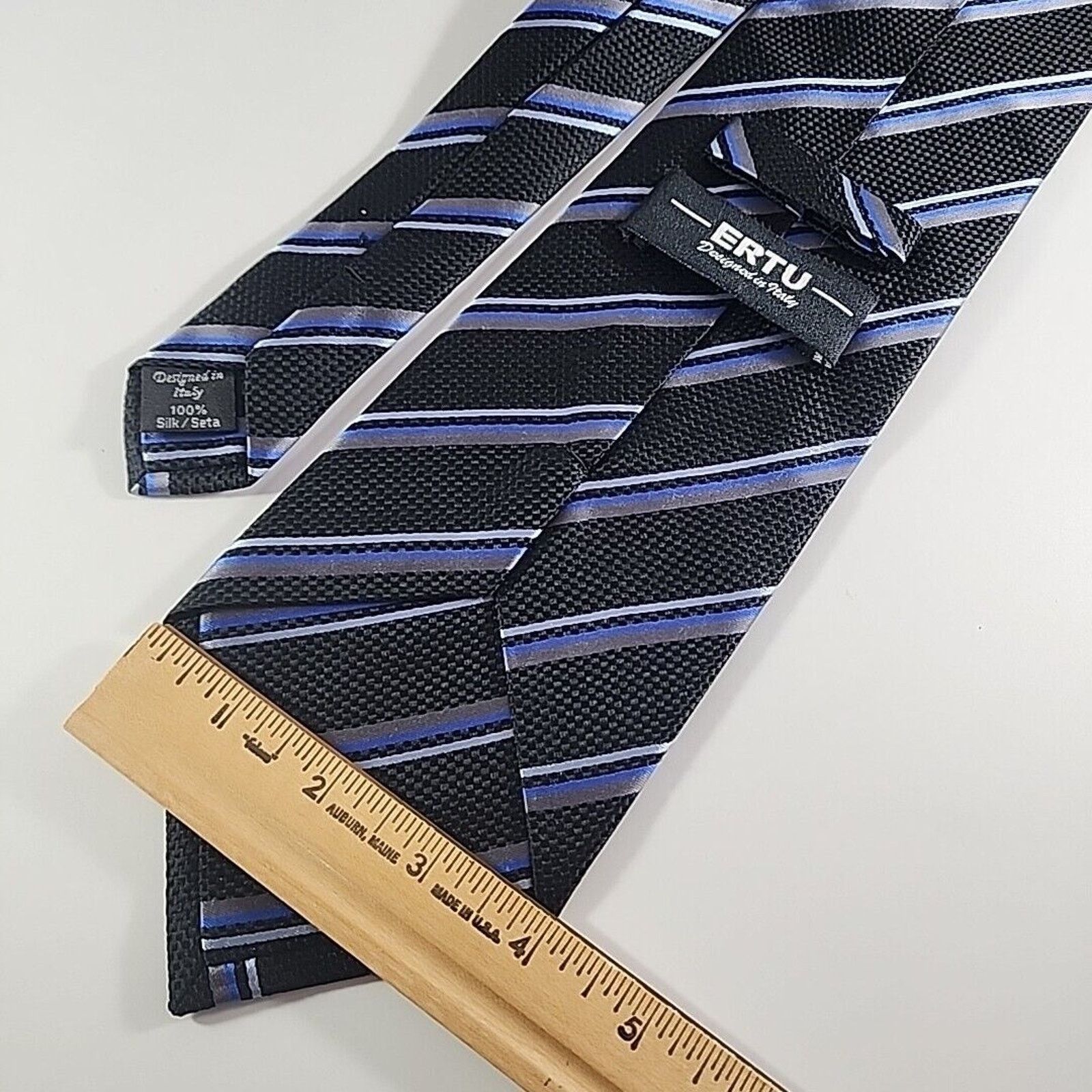 Vintage Ertu Silk Necktie Classic Blue Stripes - Italy - Like New Size ONE SIZE - 2 Thumbnail