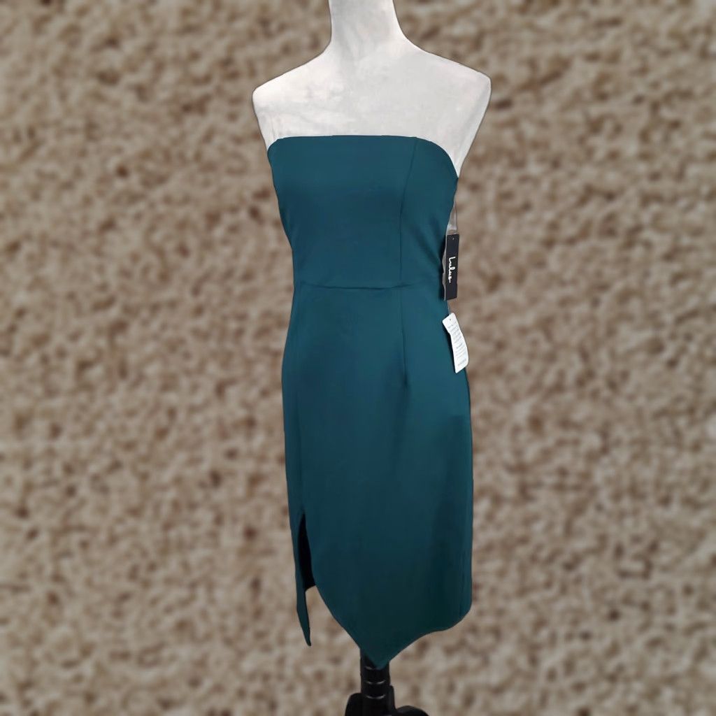 Lulus LULUS Women's Midi Dress Sleeveless Strapless Green Stretch Sheath Office Casual Summer Spring Fall Size M / US 6-8 / IT 42-44 - 1 Thumbnail