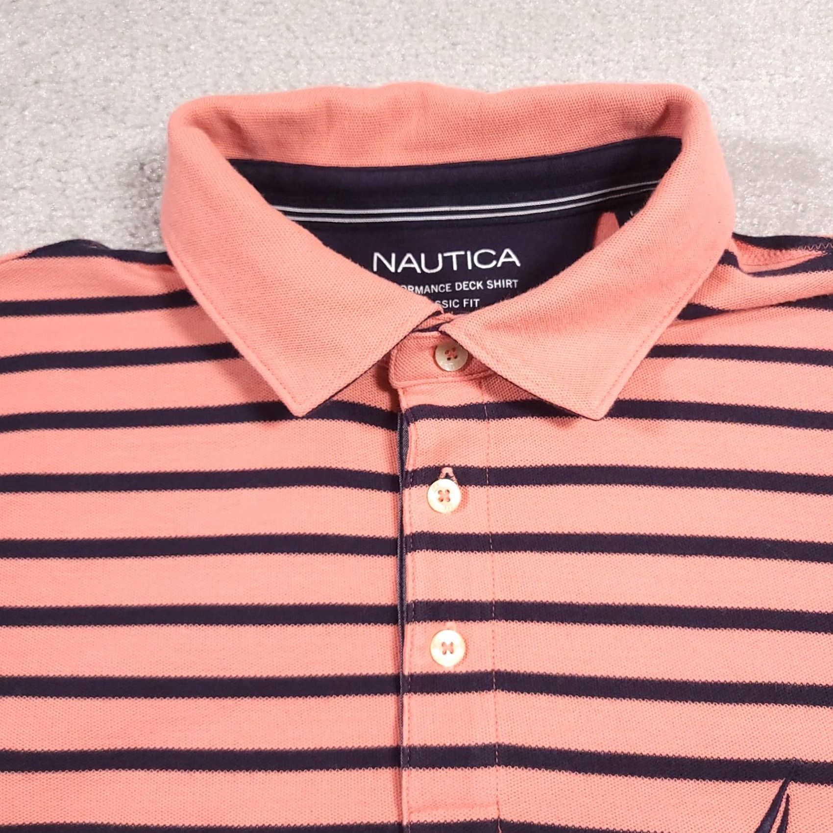 Nautica Nautica Polo Shirt Mens Large Pink Navy Striped Short Sleeve Deck Performance Shirt Size US L / EU 52-54 / 3 - 5 Thumbnail