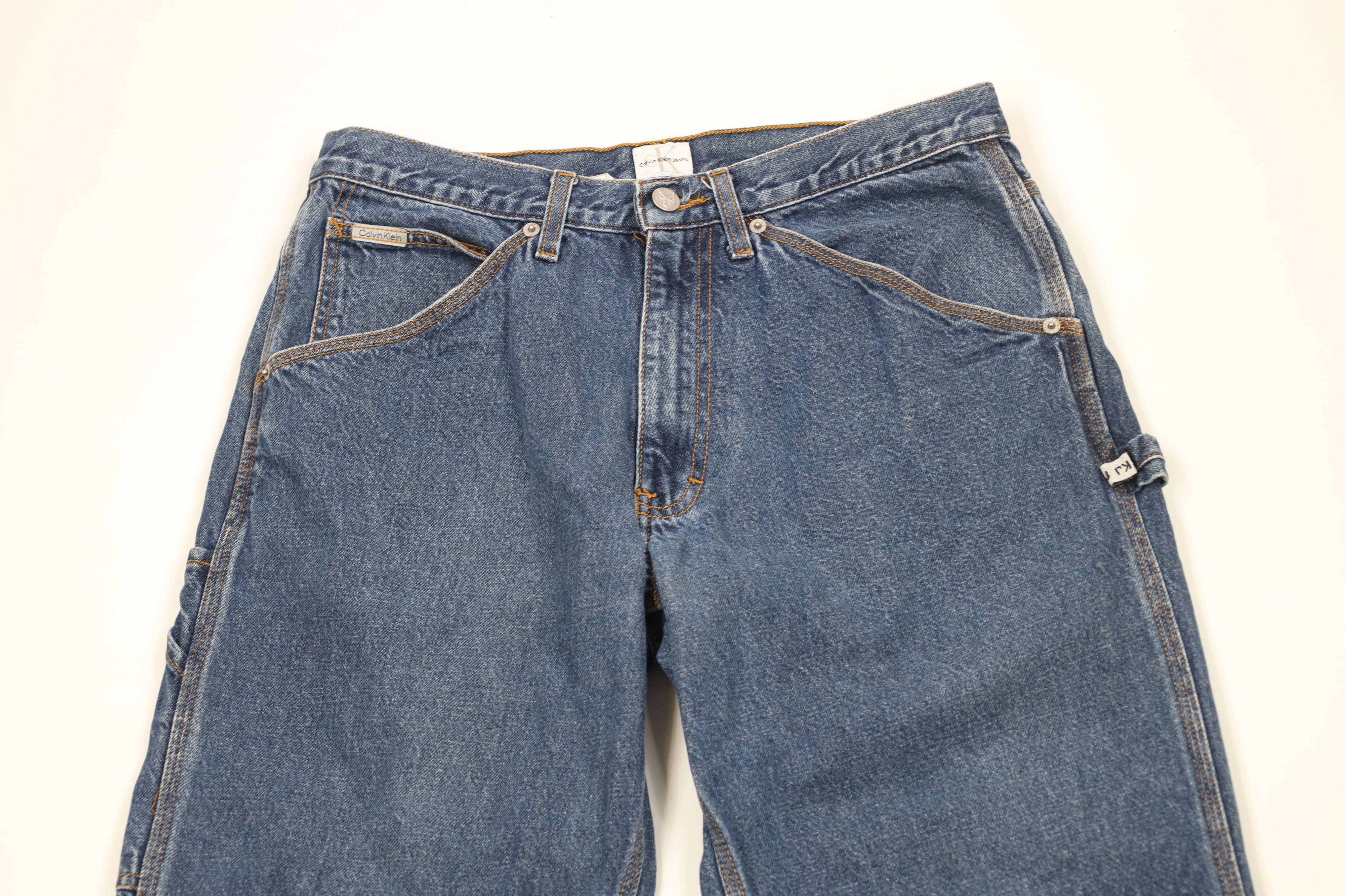 Calvin Klein × Vintage Vintage 90s Calvin Klein Spell Out Wide Leg Dungaree Jeans Size US 31 - 2 Thumbnail