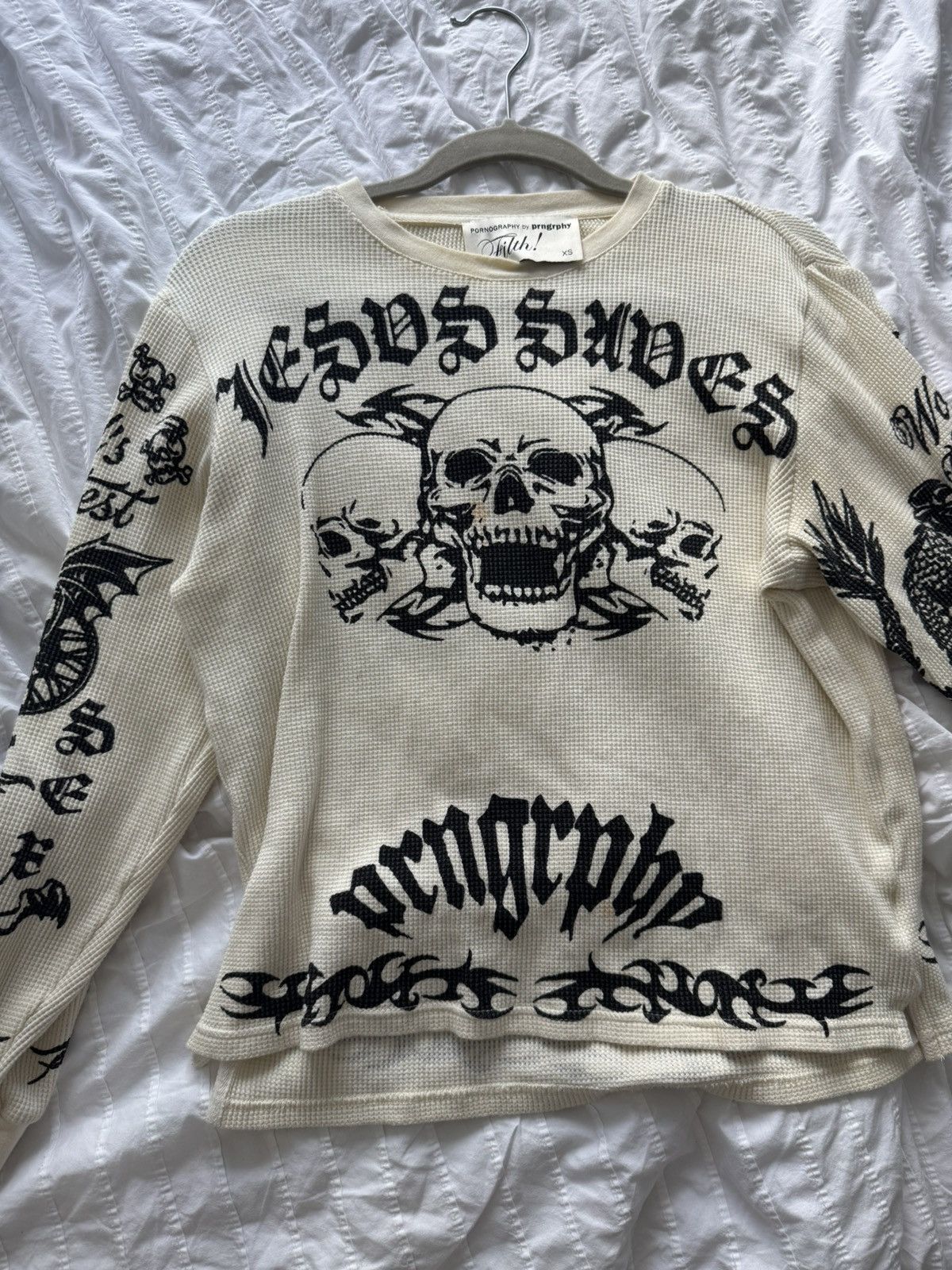 Other Club Prngrphy Tattoo Waffle Knit Long Sleeve Size US XS / EU 42 / 0 - 1 Thumbnail