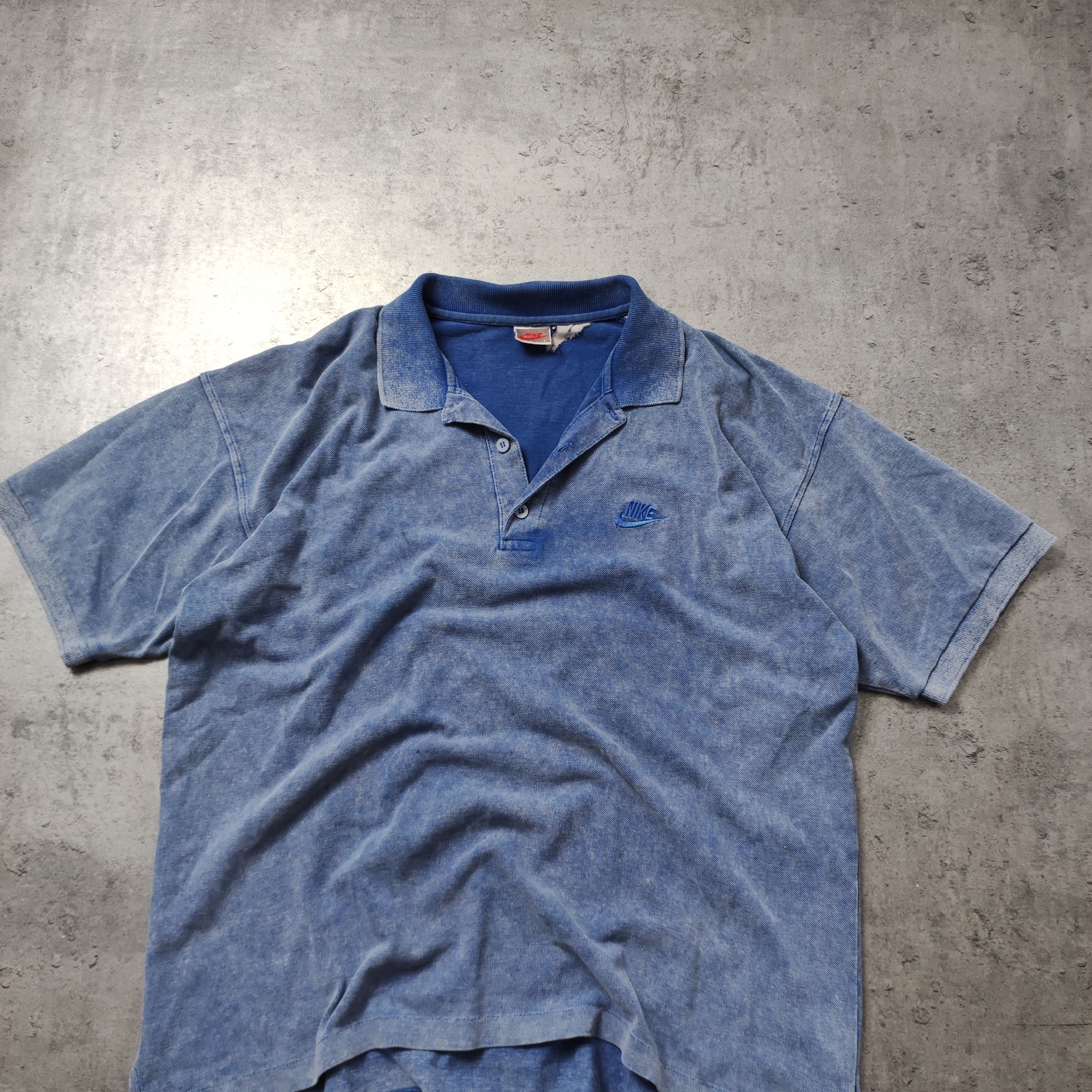 Nike × Vintage RARE 90s Washed Blue Skate HipHop Baggy Nike Polo Shirt Size US M / EU 48-50 / 2 - 2 Thumbnail