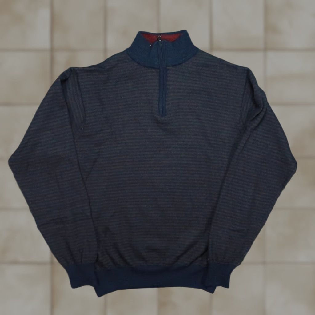 Peter Millar Peter Millar Sweater Mens M Blue Striped Quarter Zip Merino Wool Jumper Size US M / EU 48-50 / 2 - 1 Thumbnail