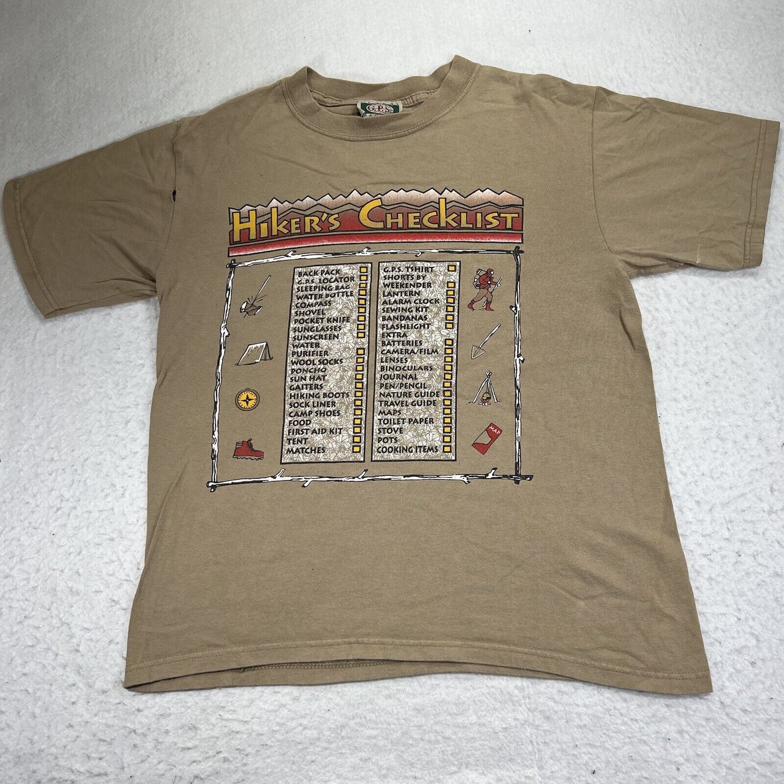 Vintage Vintage G.P.S Global Tracking Medium Hikers Checklist TShirt Size US M / EU 48-50 / 2 - 1 Thumbnail
