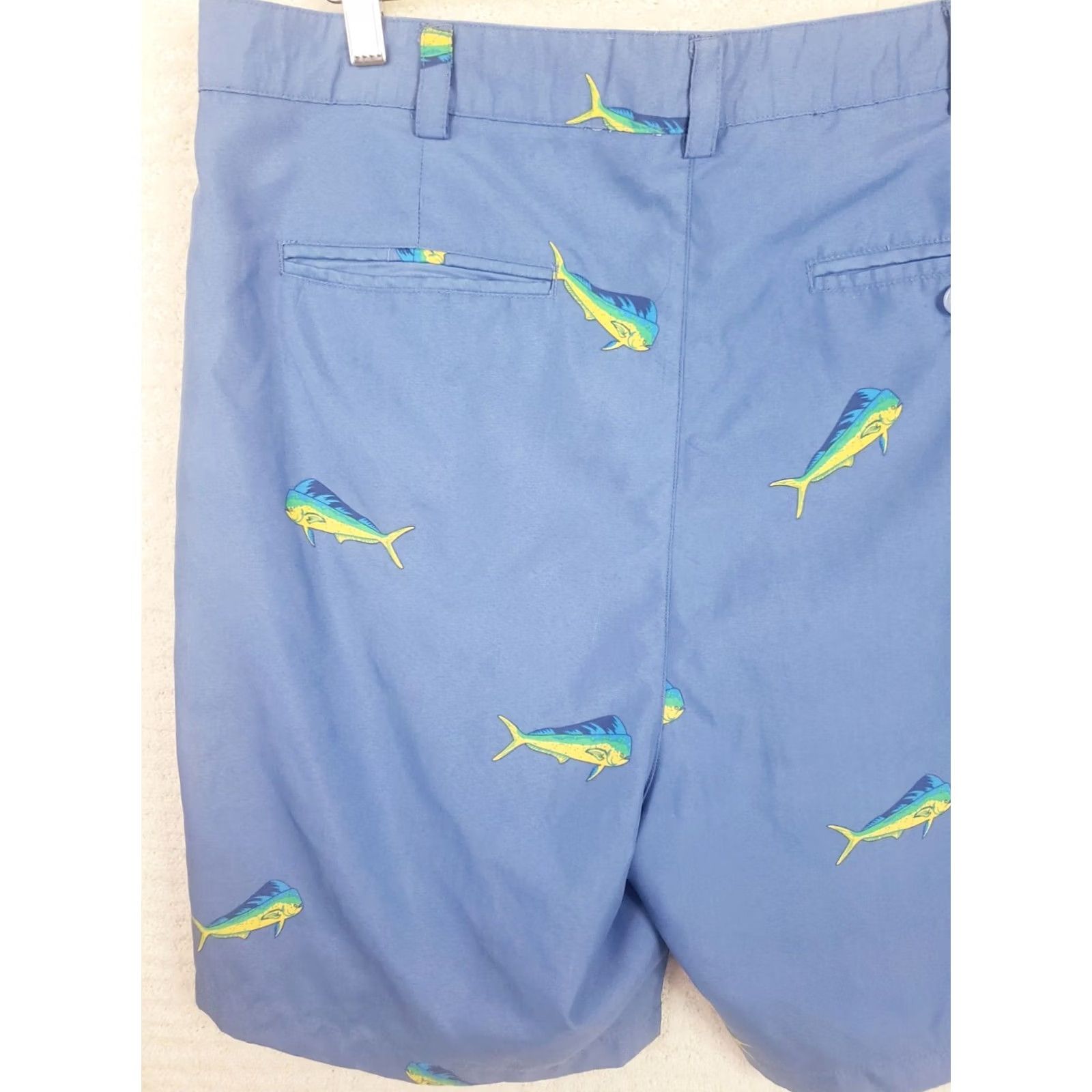 Vintage Bermuda Styles Men’s Blue Chino Shorts Sz 36x8 With Mahi Fish Pattern All Over Size US 36 / EU 52 - 7 Thumbnail