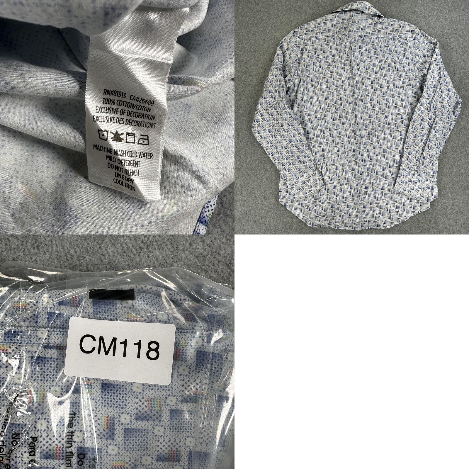 Robert Graham Robert Graham Dress Shirt Mens Large Blue Geometric Button Long Sleeve Cotton Size 42R - 9 Thumbnail
