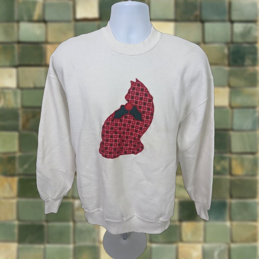 Vintage VINTAGE Christmas Cat Quilted Sweatshirt Unisex Adults Size XL White Womens Girls Pullover Crew Neck Long Sleeve Activewear Holiday Theme Size XL / US 12-14 / IT 48-50 - 1 Thumbnail