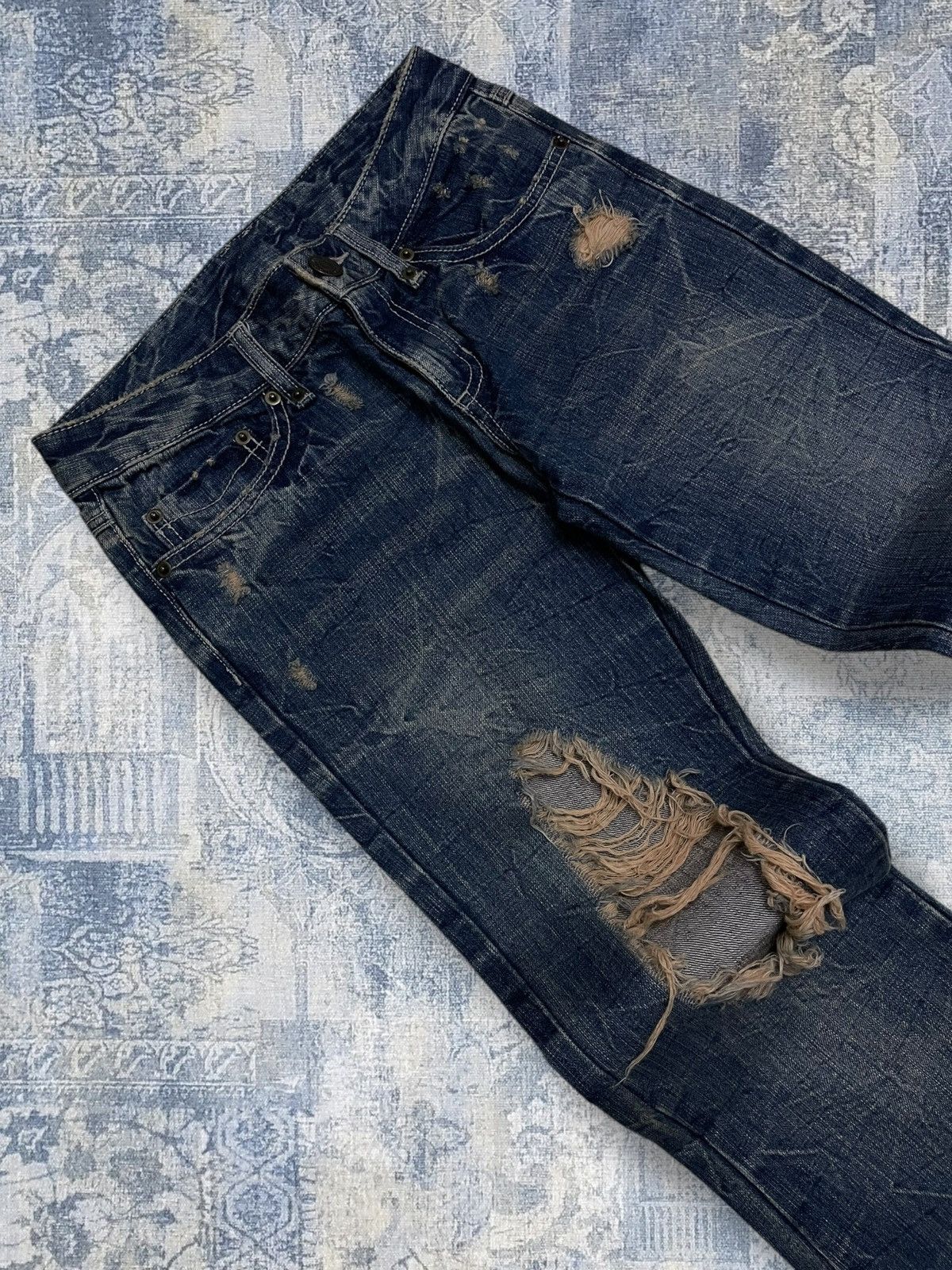 Tornado Mart Vintage 1990s Og Designer Nylaus Japan Flared Mudwash Denim Size US 26 / EU 42 - 7 Thumbnail