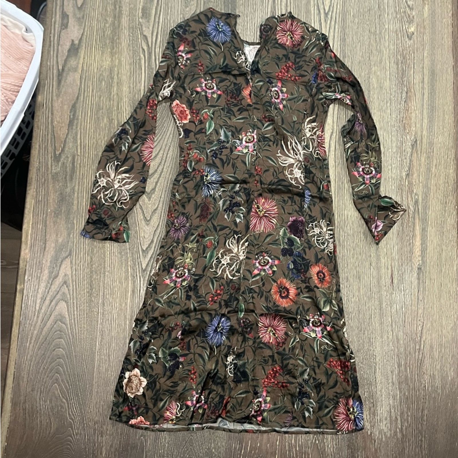 Vintage Momoni Midi Dress Long Sleeve Silk Blend Floral Print Sz 40 Size XL / US 12-14 / IT 48-50 - 8 Thumbnail