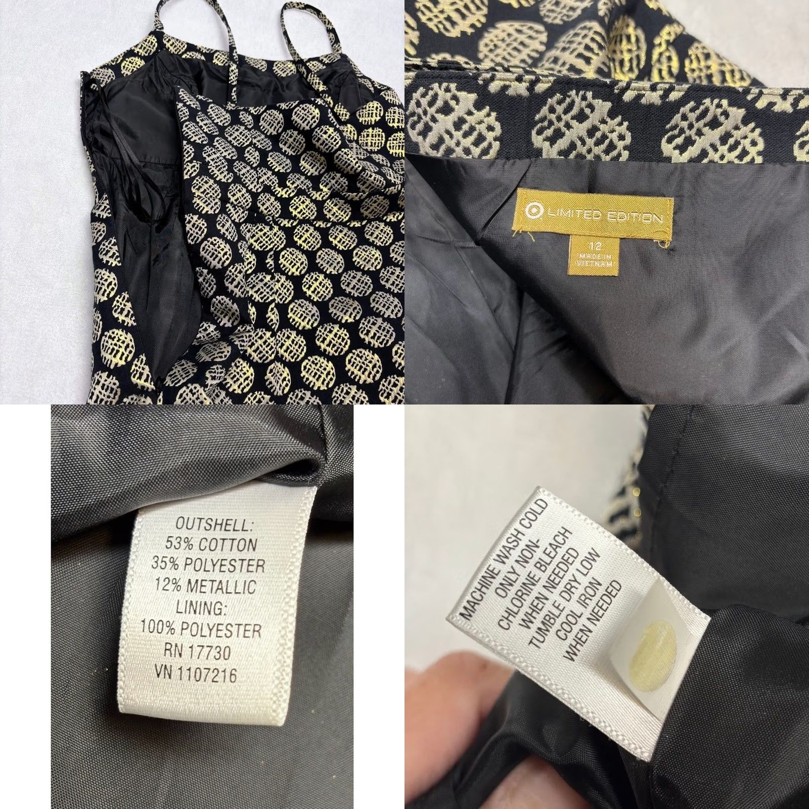 Vintage Target Metallic Gold Circle Pattern Jacquard Black Sheath Mini Dress 12 Size XL / US 12-14 / IT 48-50 - 8 Thumbnail