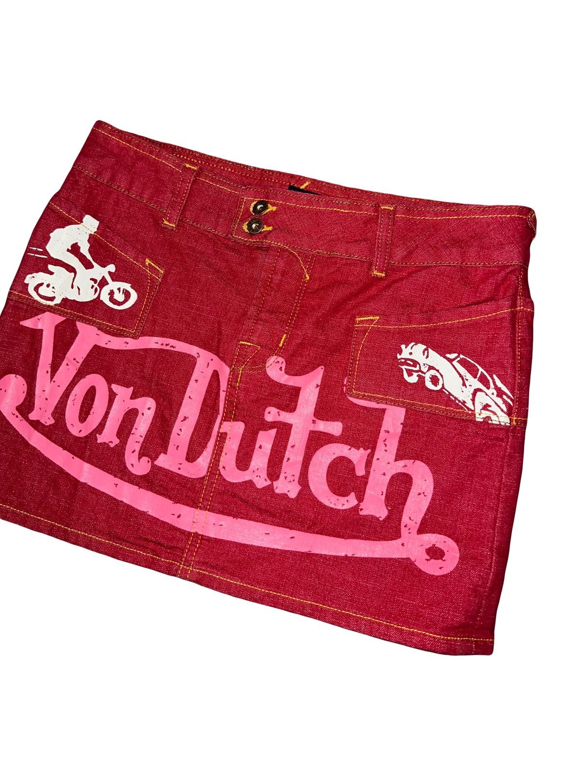 Von Dutch RARE Vondutch Y2k racing print mini skirt 🥀💋 Size 26" / US 2 / IT 38 - 4 Thumbnail
