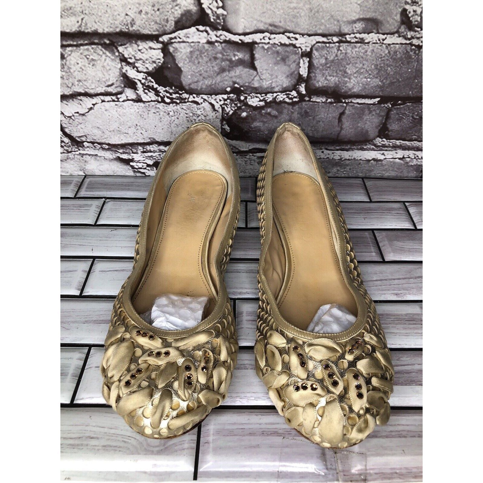 Other Rodo Beige Gold Silk Gem Rhinestone Low Pump Ballet Flats Wo Size US 7.5 / IT 37.5 - 10 Thumbnail