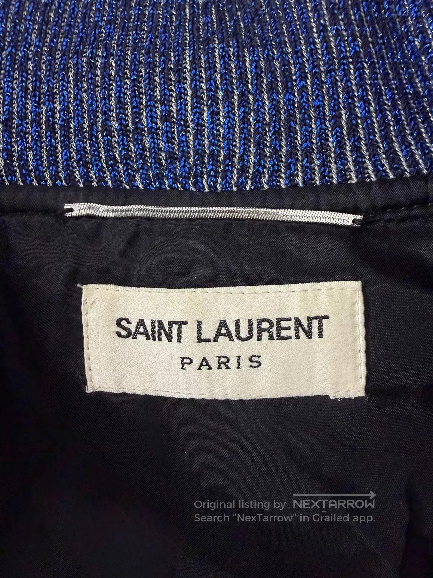 Saint Laurent Paris Striped Bomber Jacket with Dinosaur Sequin Patch. Size US M / EU 48-50 / 2 - 4 Thumbnail