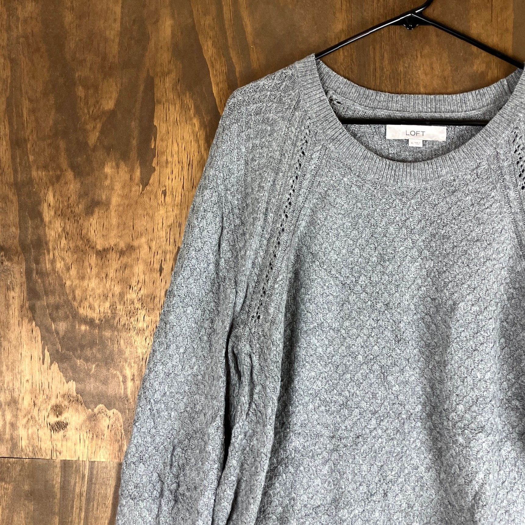 Loft LOFT Womens Sweater Gray Crew Wool Blend Long Sleeve Open Knit Stretch XL Pullover Knit Casual Workwear Mens? Size XL / US 12-14 / IT 48-50 - 4 Thumbnail