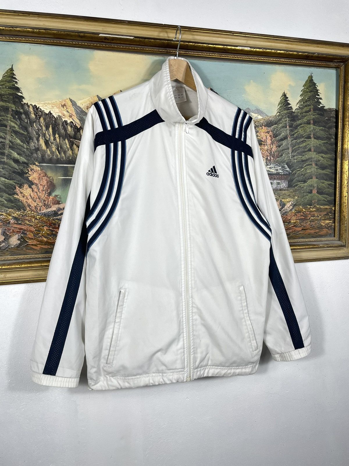 Adidas × Vintage White Retro 00s Adidas Windbreaker Zip Jacket Baggy Size US M / EU 48-50 / 2 - 3 Thumbnail