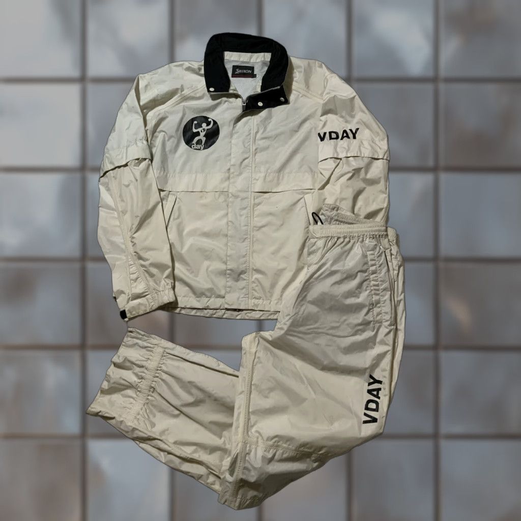 Vintage Srixon V Day Golf Windbreaker 2PC Set Rain Jacket & Pants Tracksuit LL Men White Size 42R - 1 Thumbnail