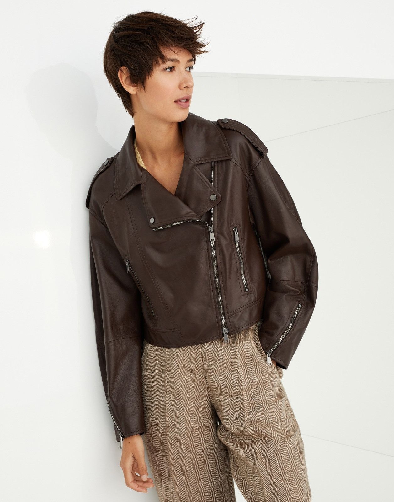 Brunello Cucinelli o1la1rc1a0425 Leather Jacket in Brown Size L / US 10 / IT 46 - 1 Thumbnail