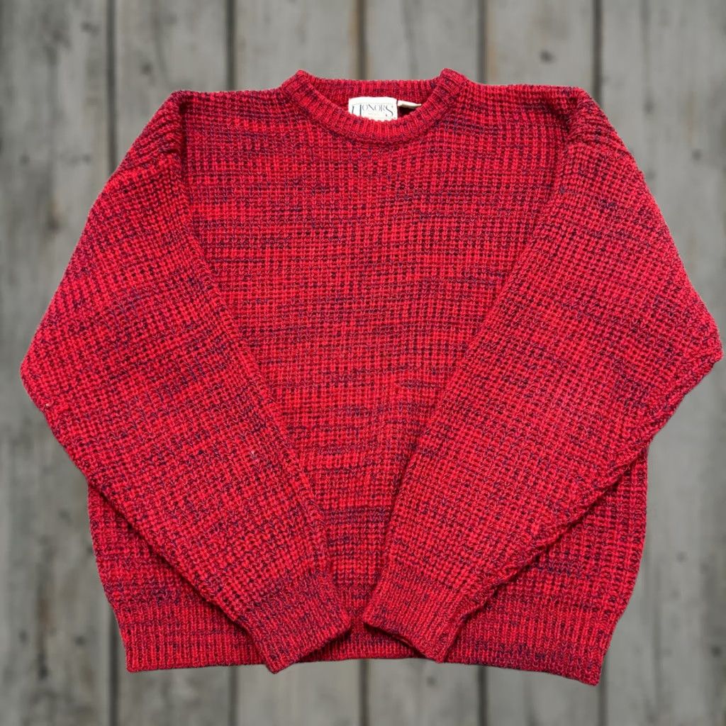 Vintage VINTAGE Honors sweater Mens XL Red Knitted Long sleeve Pullover Y2K Heavyweight Size US XL / EU 56 / 4 - 1 Thumbnail