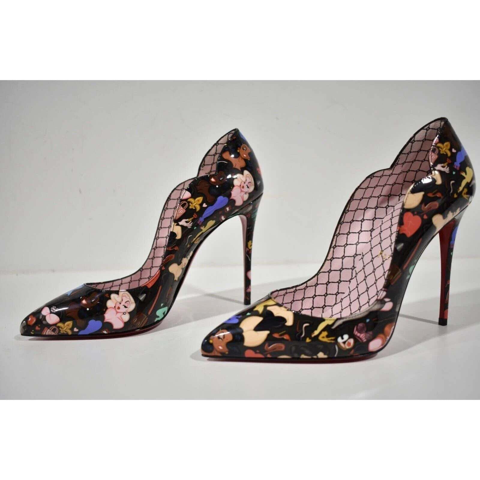 Christian Louboutin Hot Chick 100 Black Patent Leather Bored Red Heel Pump 39 Size US 9 / IT 39 - 9 Thumbnail