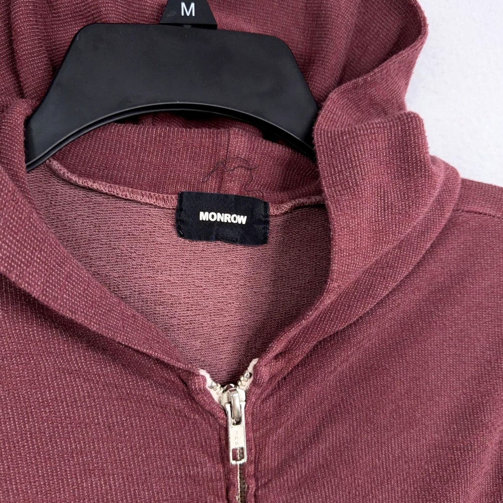MONROW VINTAGE Monrow Hoodie Womens XS Red Waffle Knit Full Zip Pockets Top Size XS / US 0-2 / IT 36-38 - 4 Thumbnail