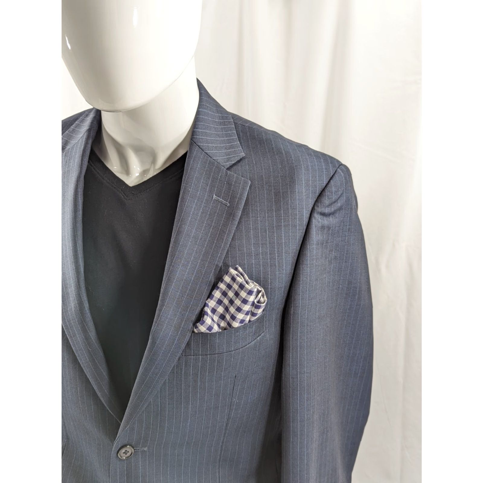Jos. A. Bank Jos. A. Bank Blazer Coat Sport Suit Jacket Wool Blue Pinstripe 39R Wool Regular Men's Blazer Jacket Two-Button Single-Breasted" Size 40R - 2 Thumbnail