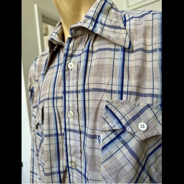 Levi's × Levi's Vintage Clothing × Vintage VINTAGE 1970s LEVI'S SHIRT BUTTON FRONT TAN BLUE PLAID XL Size US XL / EU 56 / 4 - 3 Thumbnail