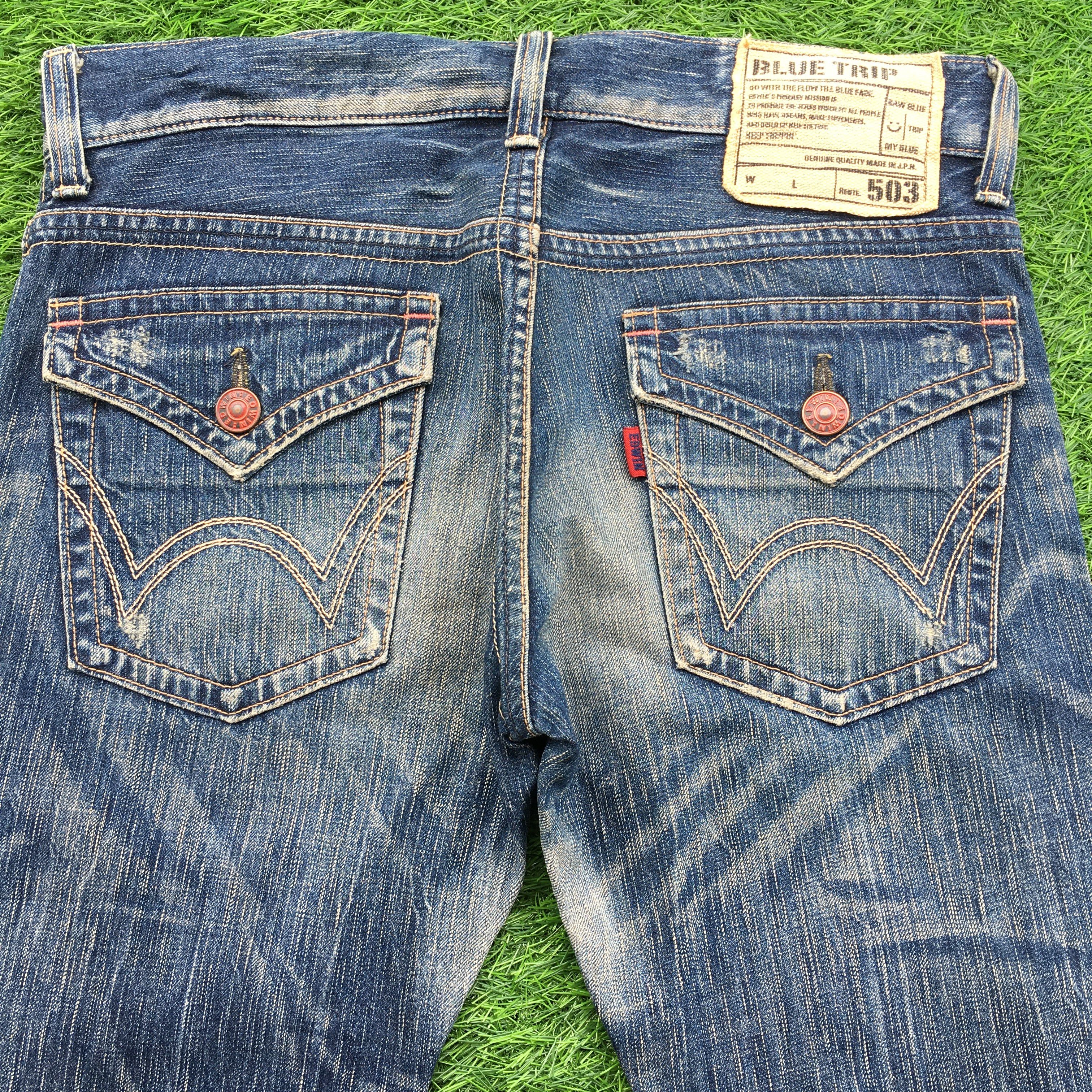 Edwin × Japanese Brand Flare 90s Style Edwin 503 Flare BlueTrip Distress Jean D-995 Size US 32 / EU 48 - 4 Thumbnail
