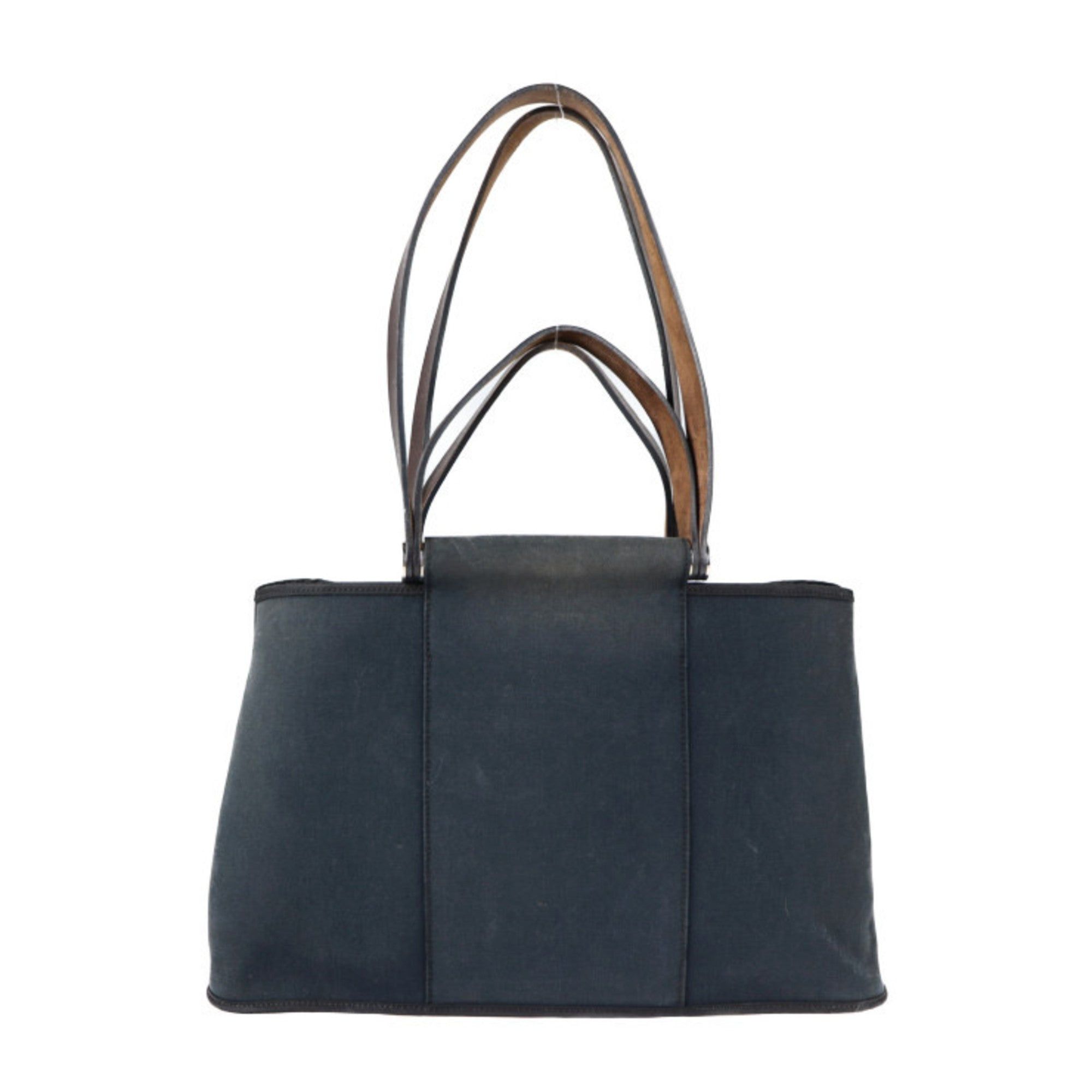 image of Hermes Kabak Elan Pm Tote Bag Toile Officier Navy 2Way Semi-Shoulder Handbag Shoulder Shopping N St