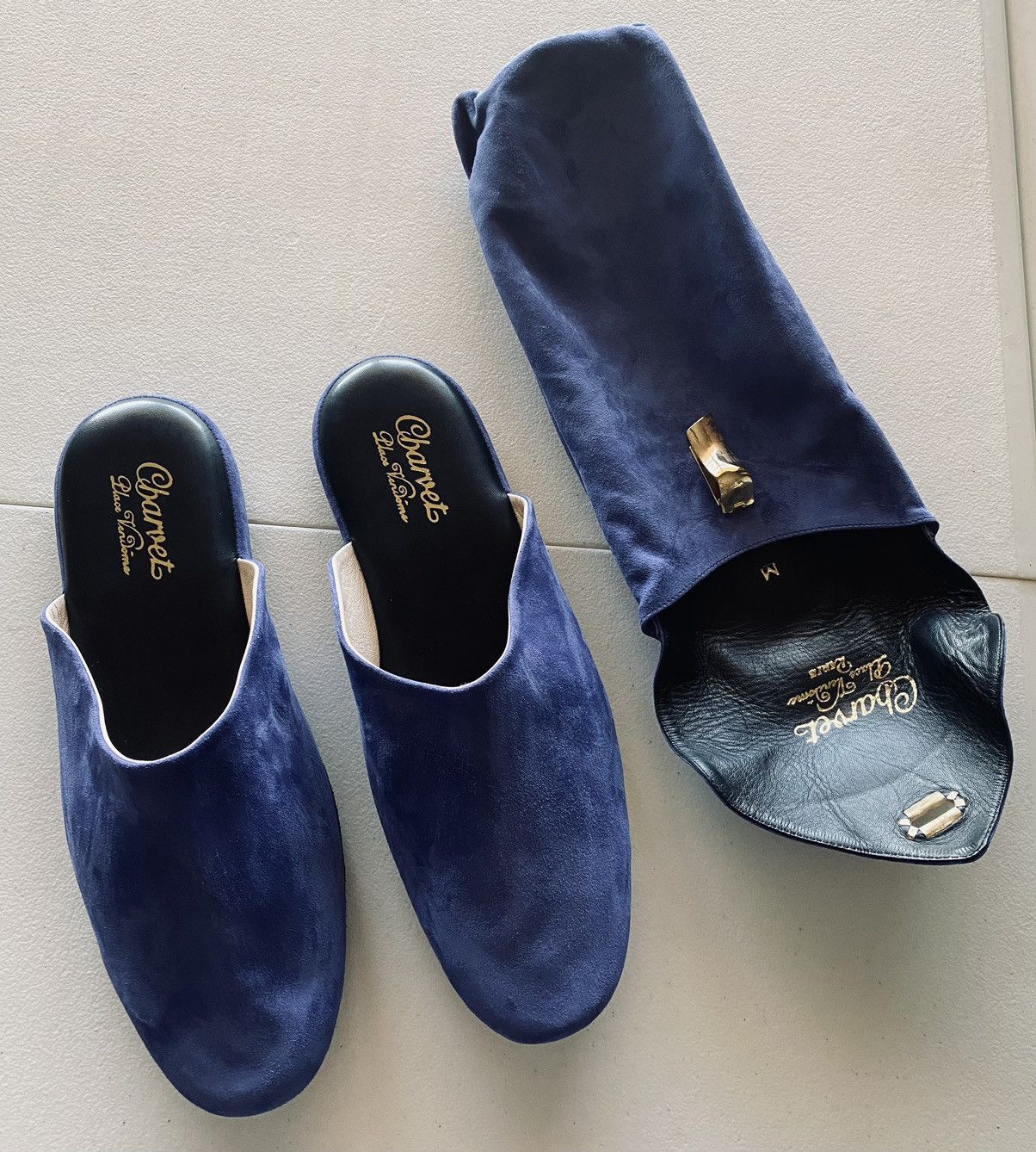Charvet 🇫🇷 Suede Slippers Blue Unisex 8m 10w Med NEW France