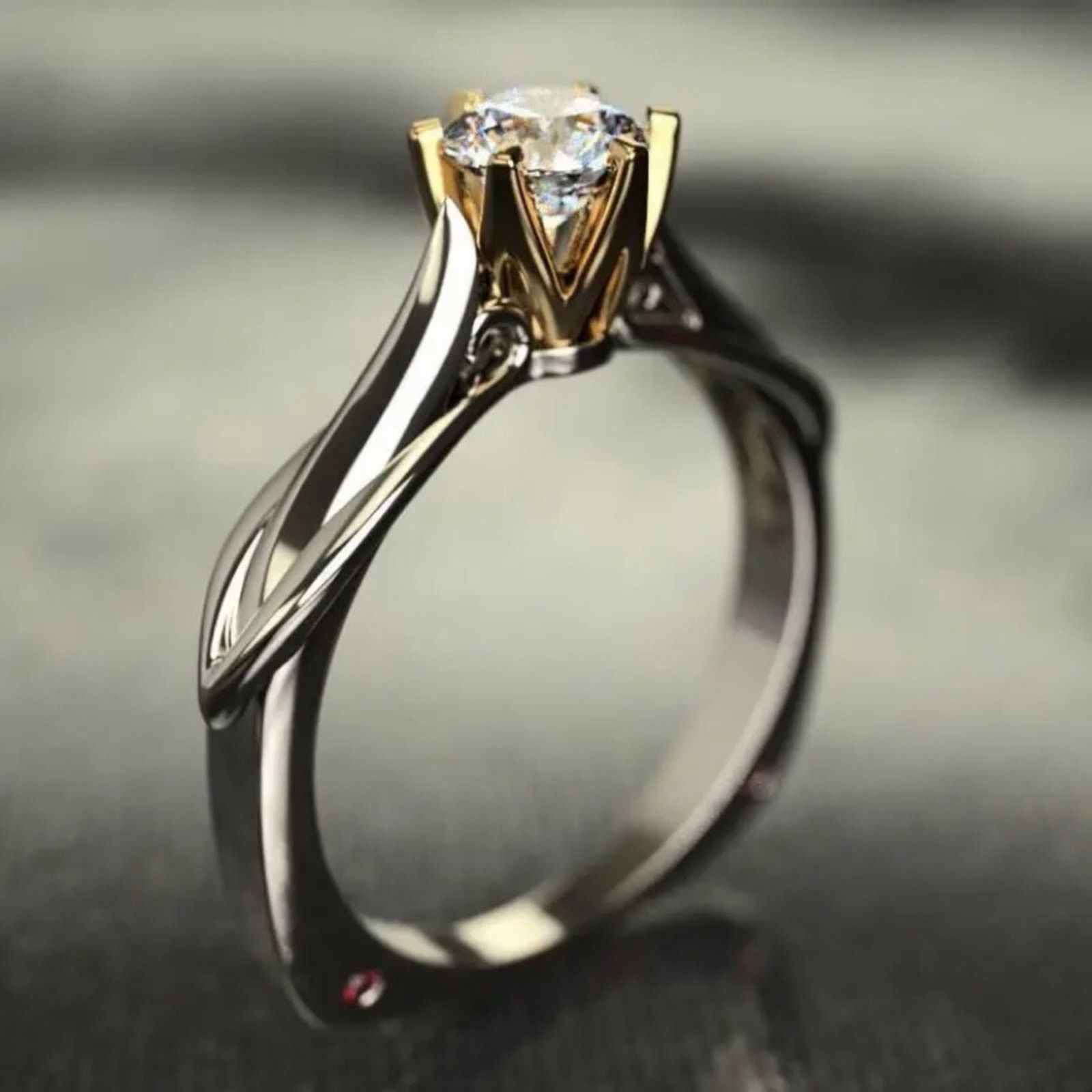 Jewelry 18kt gold and sterling silver 7mm CZ cocktail ring 8 NIB Size ONE SIZE - 1 Thumbnail