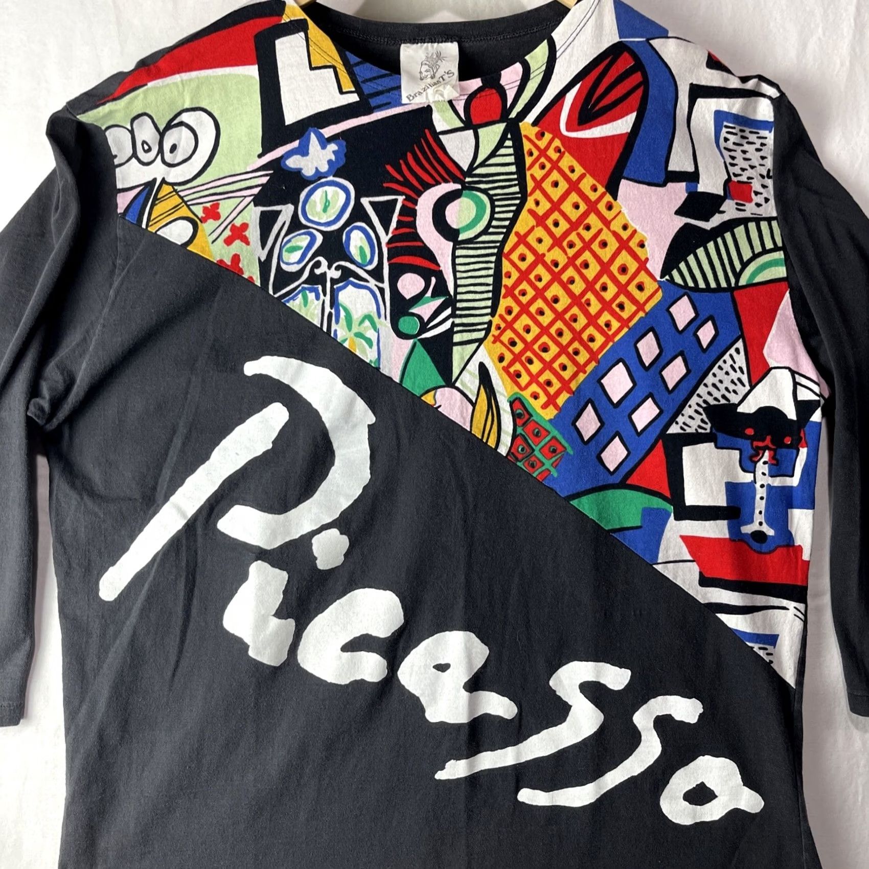 Vintage VINTAGE Pablo Picasso Shirt Mens XL Black Cotton Logo 3/4 Sleeve Brazilian T’s Modern Artwork Geometric Art History 90s? (adjusted) Size US XL / EU 56 / 4 - 6 Thumbnail