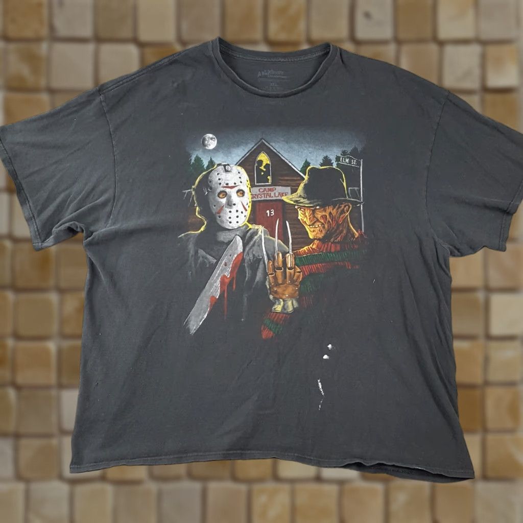 Vintage VINTAGE A Nightmare On Elm Street Distressed Freddy Jason Horror T Shirt Men 3XL Black Cotton Embroidered Logo 90s 00s Movie Mens Size US XXL / EU 58 / 5 - 1 Thumbnail