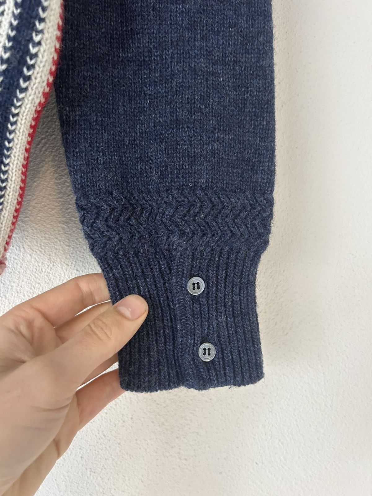 Thom Browne Navy Wool Sweater with Tricolor Details Size US S / EU 44-46 / 1 - 11 Thumbnail