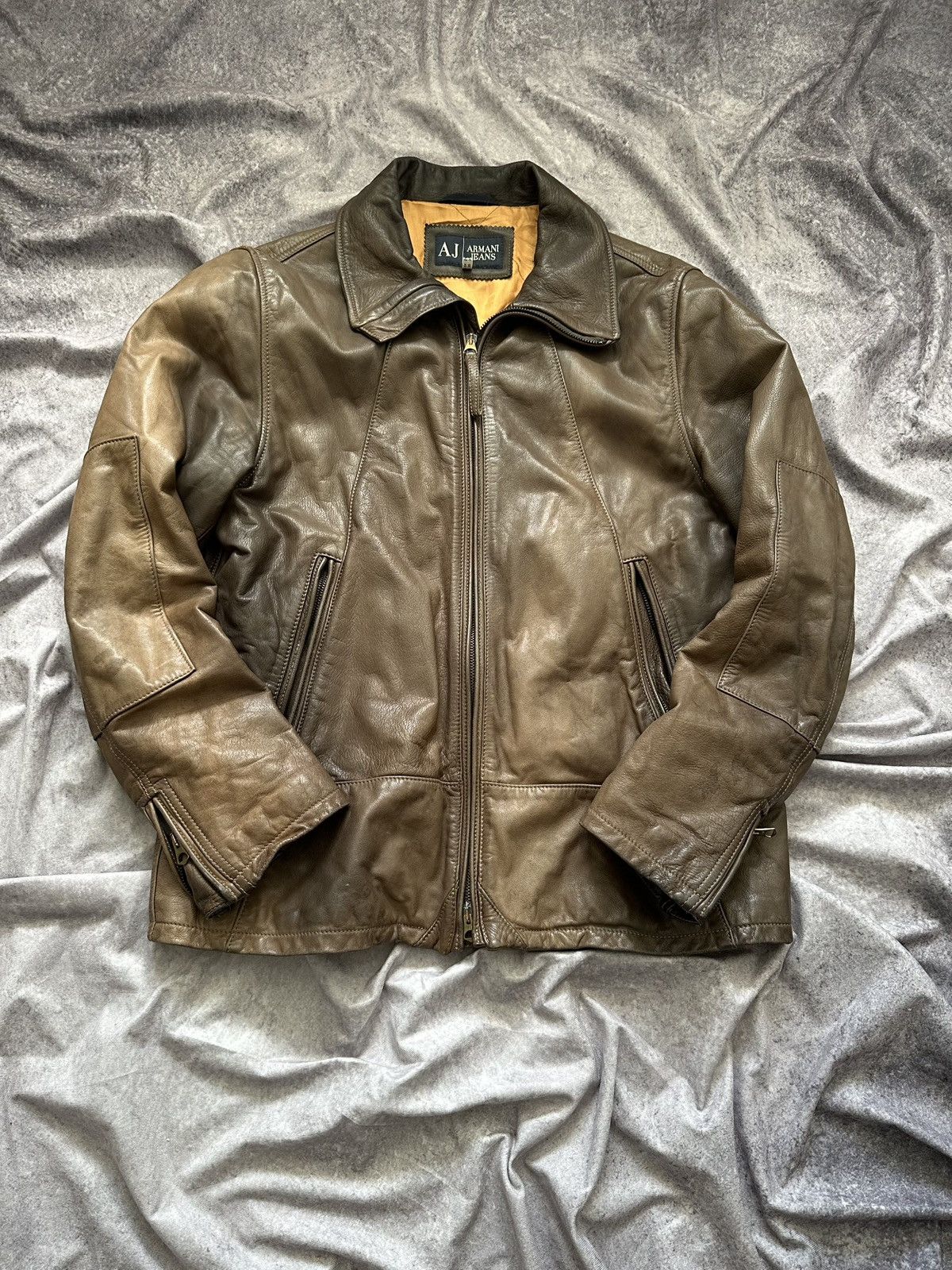 Giorgio Armani Armani Jeans Mens Leather Jacket Brown Full Zip Heavyweight Size US M / EU 48-50 / 2 - 1 Thumbnail