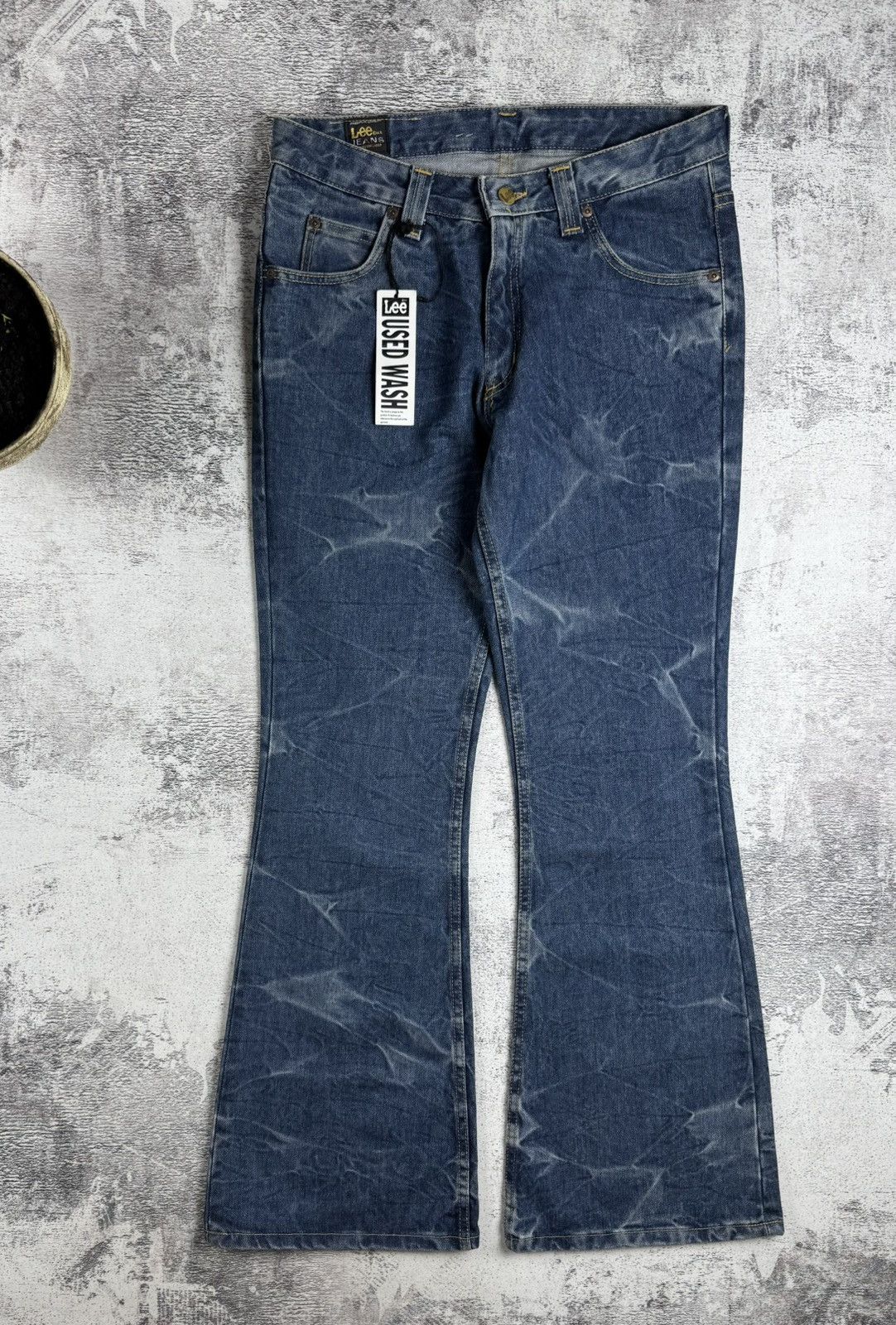 Lee Lee Felton Icon Wrinkles NEW Flare Washed Y2K Faded 12 Size Denim Jeans Trousers Size 32" / US 10 / IT 46 - 12 Thumbnail