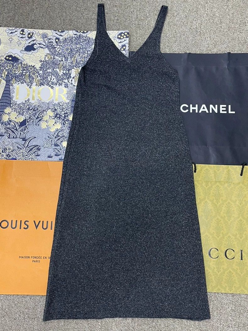 Chanel chanel Black and gray gold glitter V-neck split knitted lo Size XS / US 0-2 / IT 36-38 - 3 Thumbnail