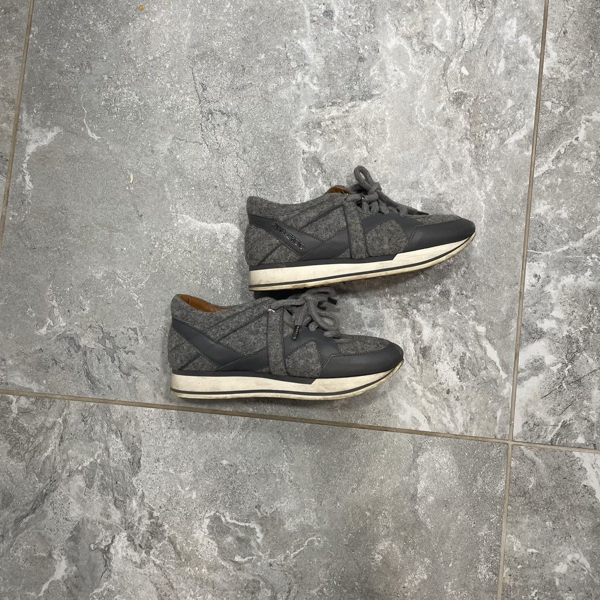 Jimmy Choo Jimmy Choo Grey Wool Leather Trim Low Top Sneakers shoes Size US 5 / EU 37 - 1 Thumbnail