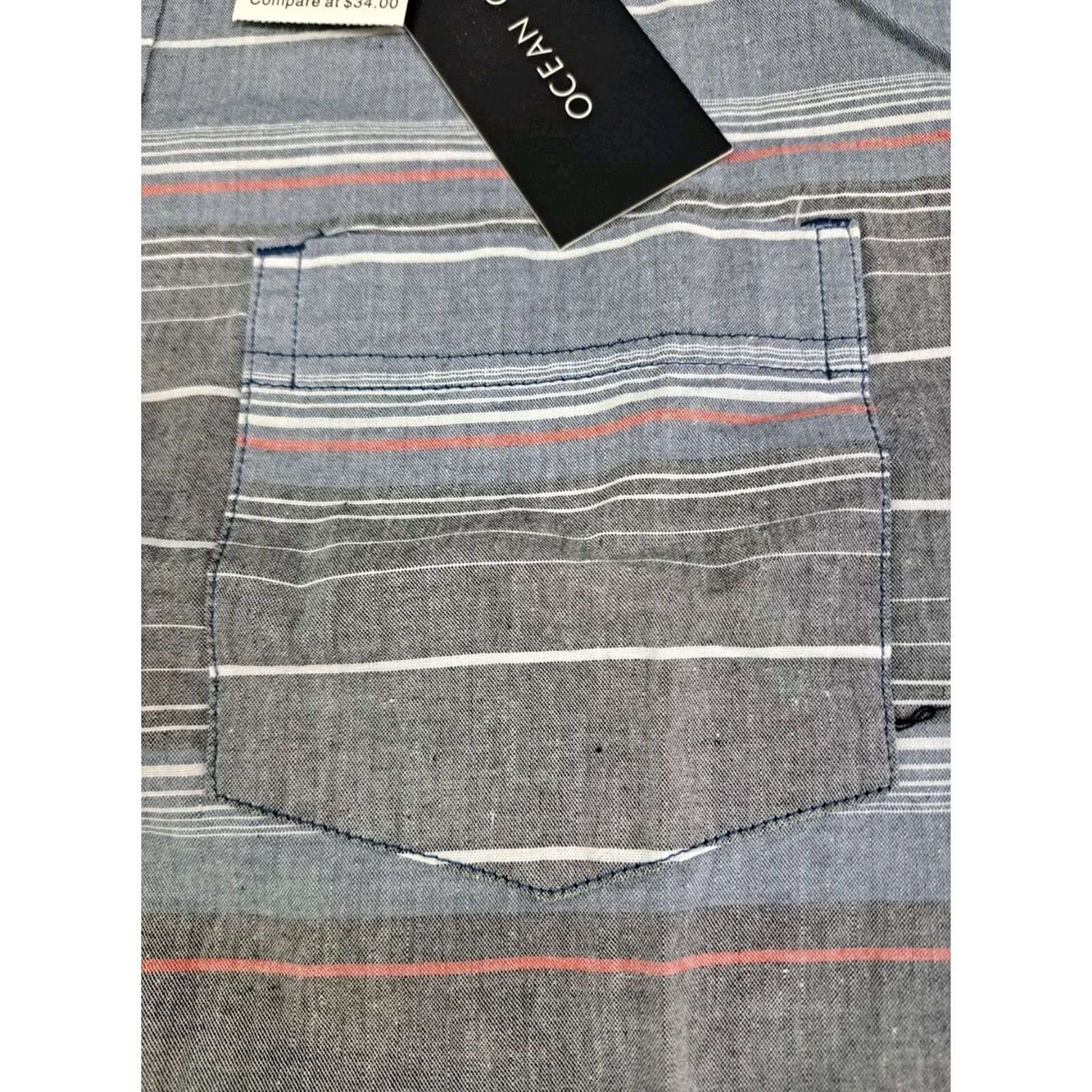 Vintage NWT Ocean Current Mens Short Sleeve Button Up Striped Shirt Size Medium Grey/Blue Size US M / EU 48-50 / 2 - 4 Thumbnail
