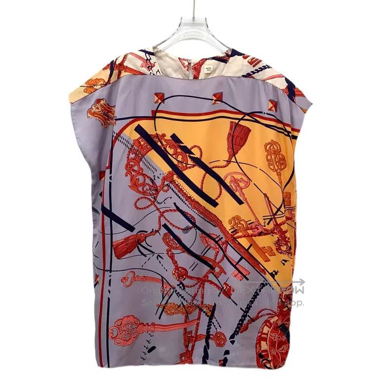 Hermes Hermes Color-blocked key print silk sleeveless T-shirt Size XS / US 0-2 / IT 36-38 - 1 Thumbnail