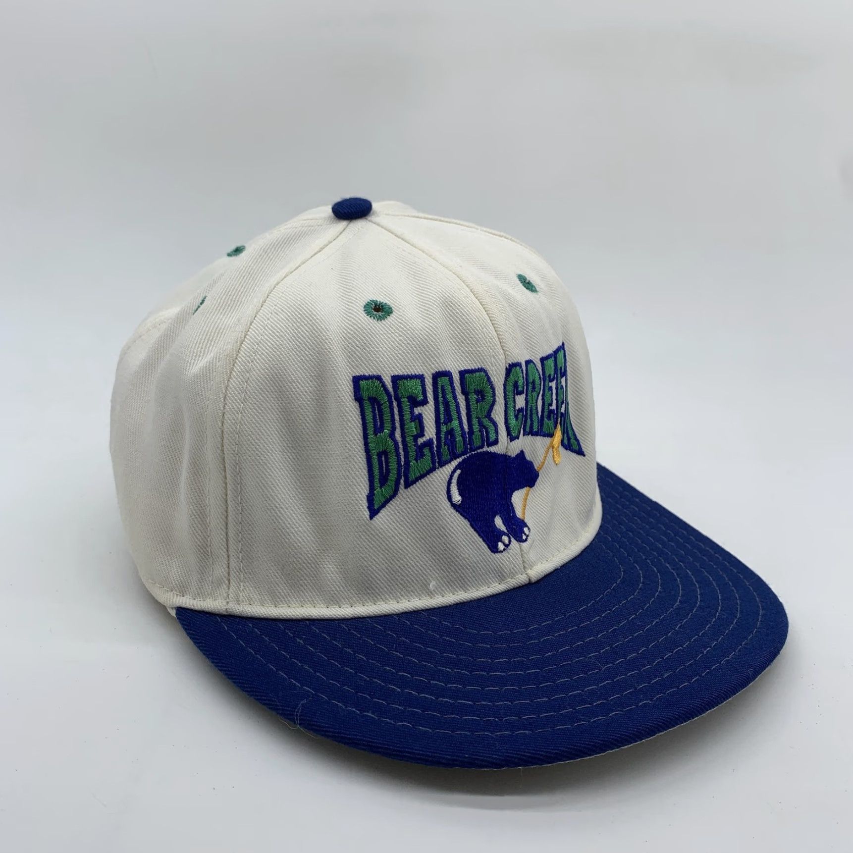 Vintage Bear Creek Hat Cap Snap Back Mens White Blue Golf Bear Logo Adjustable One Size Size ONE SIZE - 2 Thumbnail
